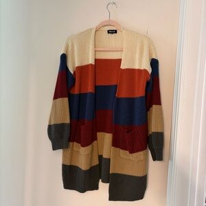 Open-Front Colorblock Knit Cardigan